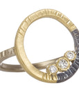 Turning Aspen Ring- 18ky Gold, 14kpw Gold, Oxidized Silver + Reclaimed Diamonds