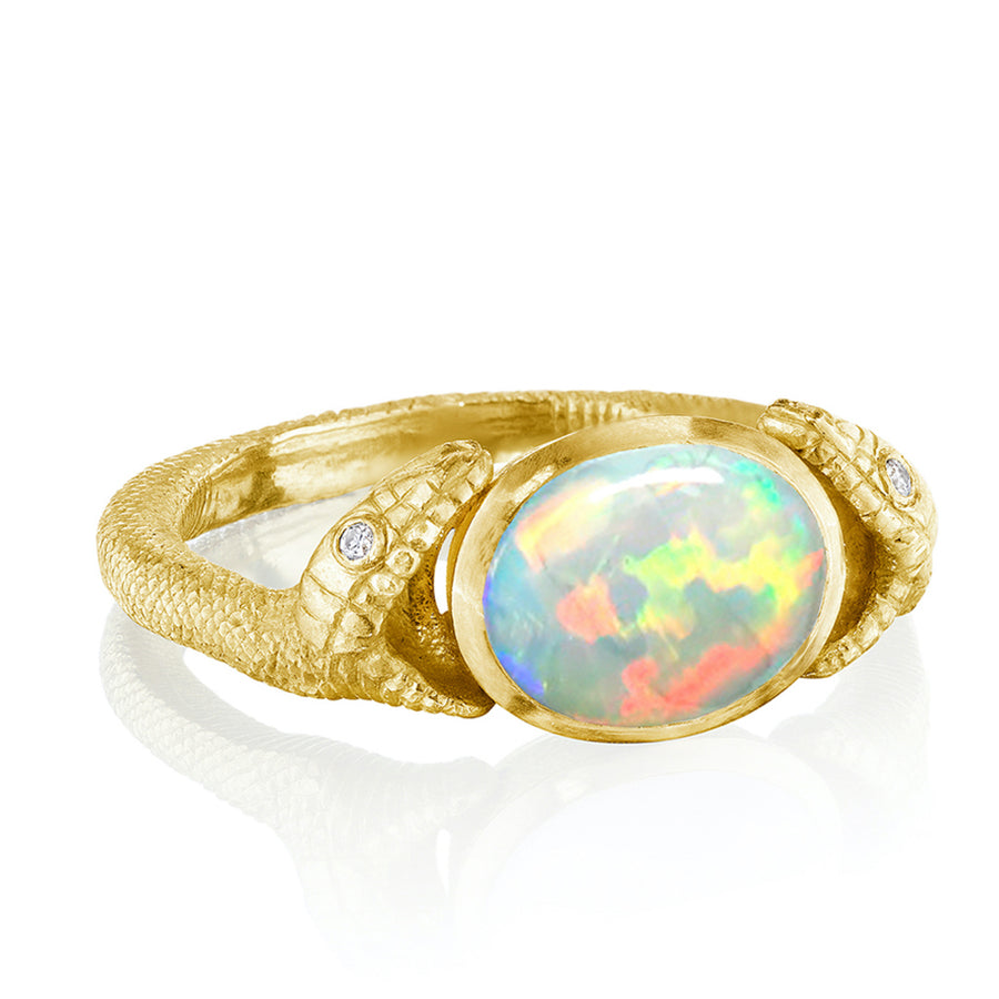 Double Headed Opal Serpent Ring - 18ky, Opal + Diamonds
