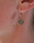 Traveler’s Coin Earrings - 22ky gold dust, 18k Gold, Oxidized Silver + Reclaimed Diamonds