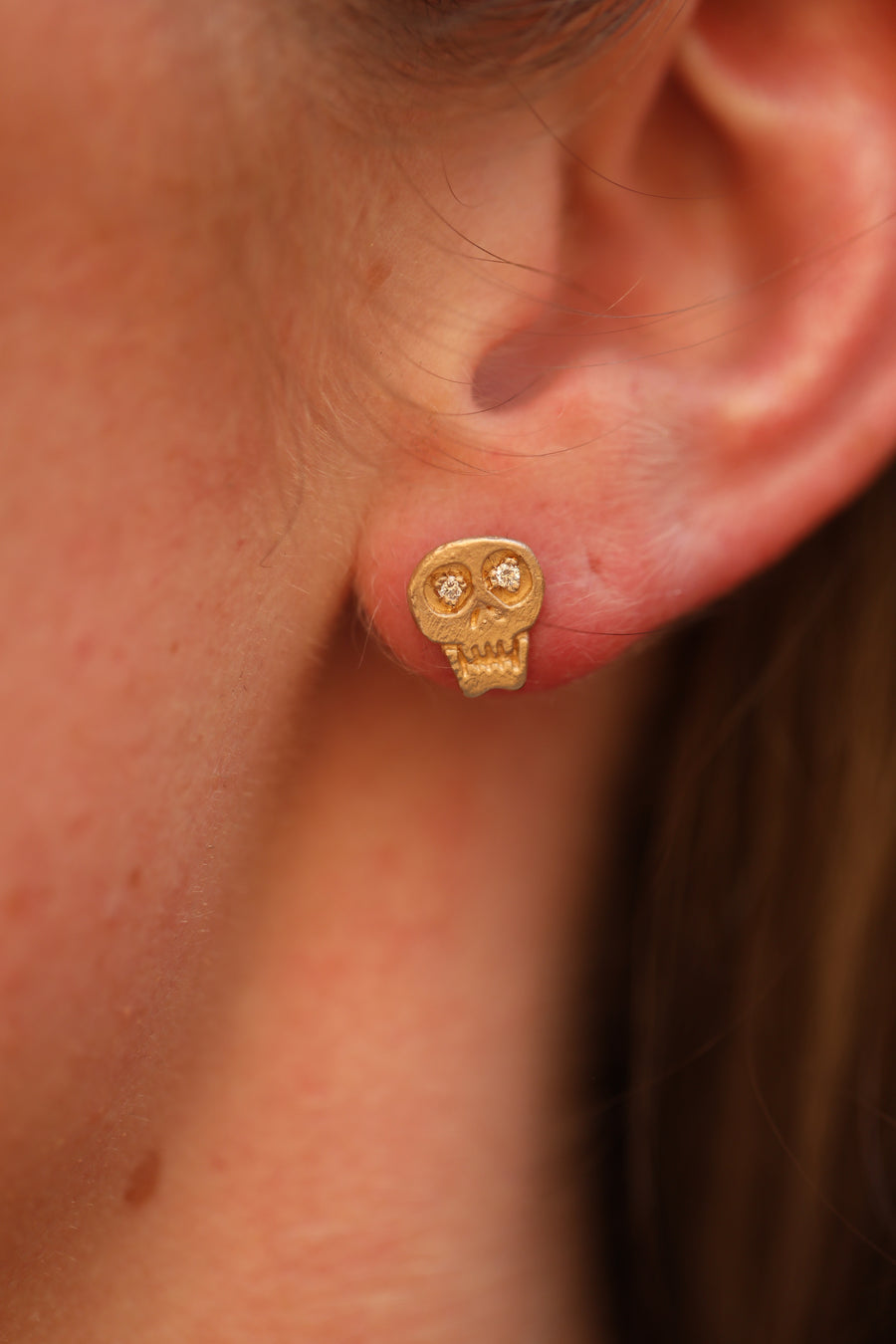 Charmed Skull Stud White or Black Diamond Earrings - 14k Gold