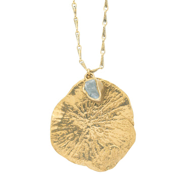 Sand Dollar Pendant Necklace - Aquamarine + Brass
