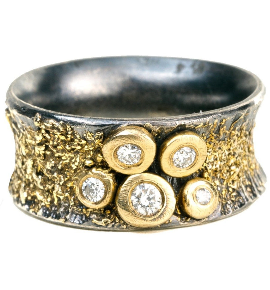 Aspen Bauble Ring - 22k/18k gold, Oxidized Silver + Reclaimed Diamonds