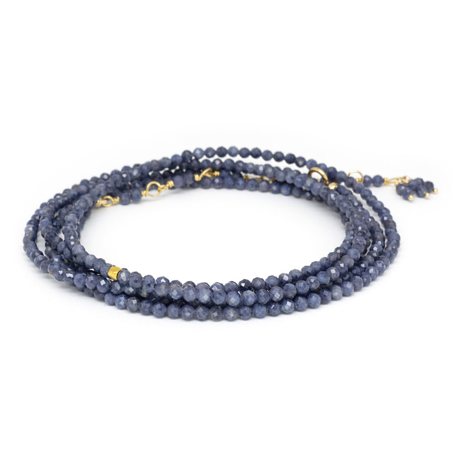 Opaque Blue Sapphire Wrap Bracelet-Necklace - 18k Gold + Sapphire
