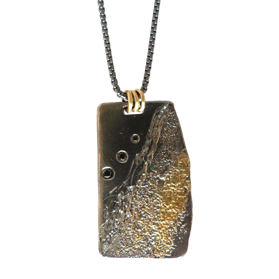 Boulder Necklace - 22k Gold, Oxidized Silver + Black Diamonds
