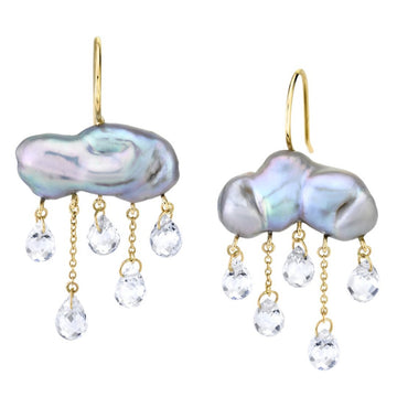 Monsoon Earrings - 14k Gold, Keshi Pearl + White Topaz