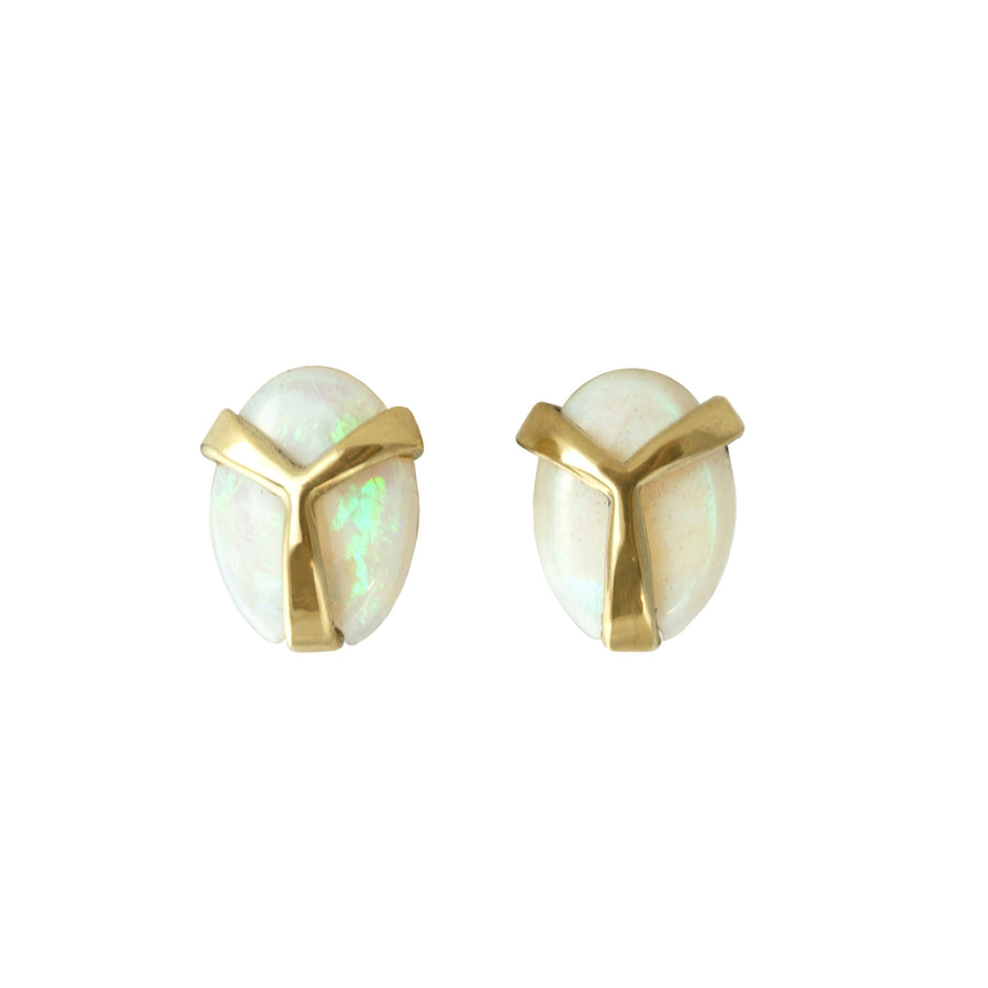 Scarab Post Earrings - 14k Gold + Crystal Opal