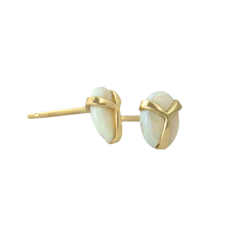 Scarab Post Earrings - 14k Gold + Crystal Opal