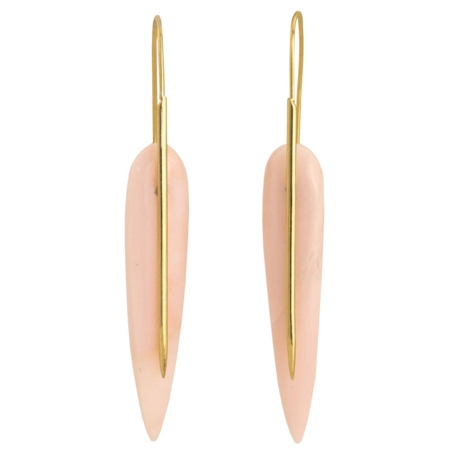 Feather Earrings - 18k Gold + Pink Opal