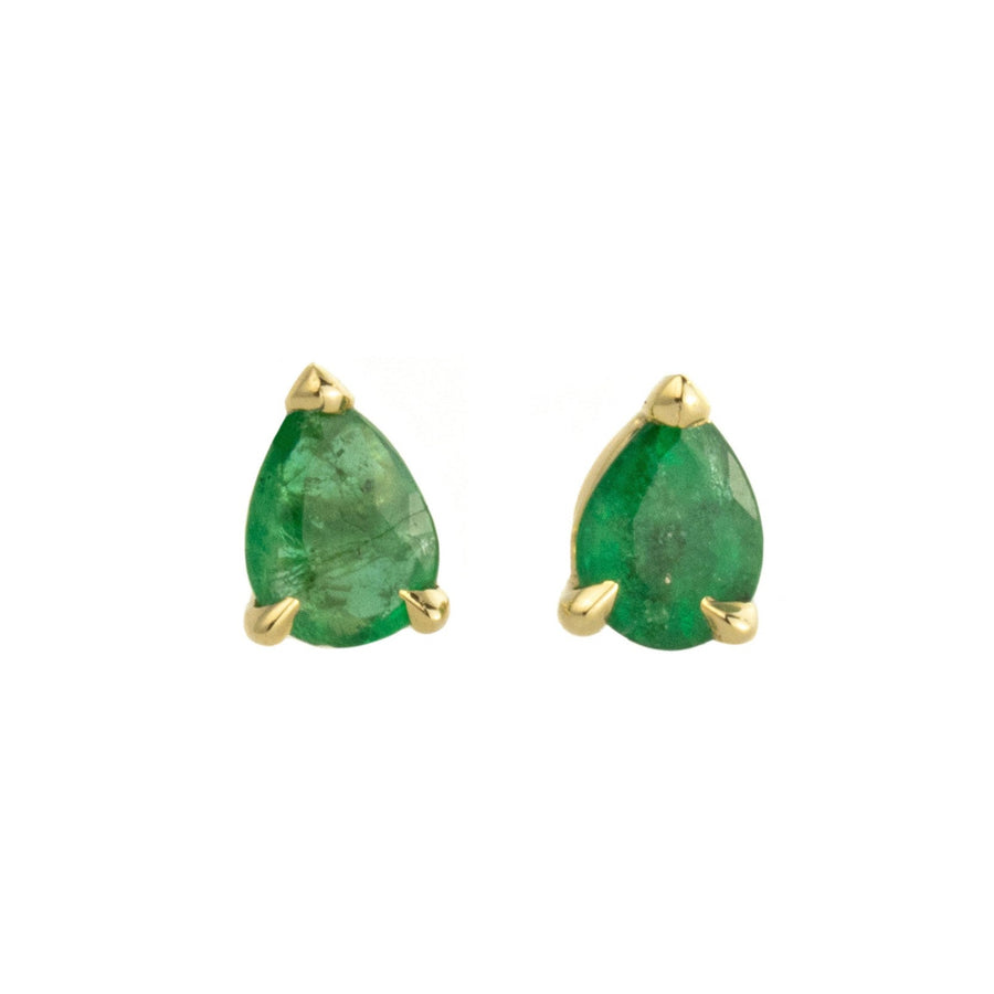 Emerald Pear Shaped Studs - 14k gold + Emeralds