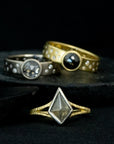 OOAK Kite Shaped Grey Diamond Ring + Split Shank - 18k Gold + 18k Palladium White Gold + Diamonds