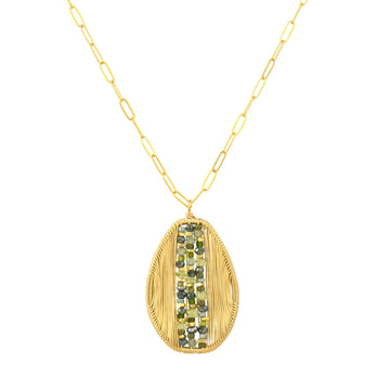 Paragon Oval Necklace - 14k Gold Fill + Forest Mixed Quartz