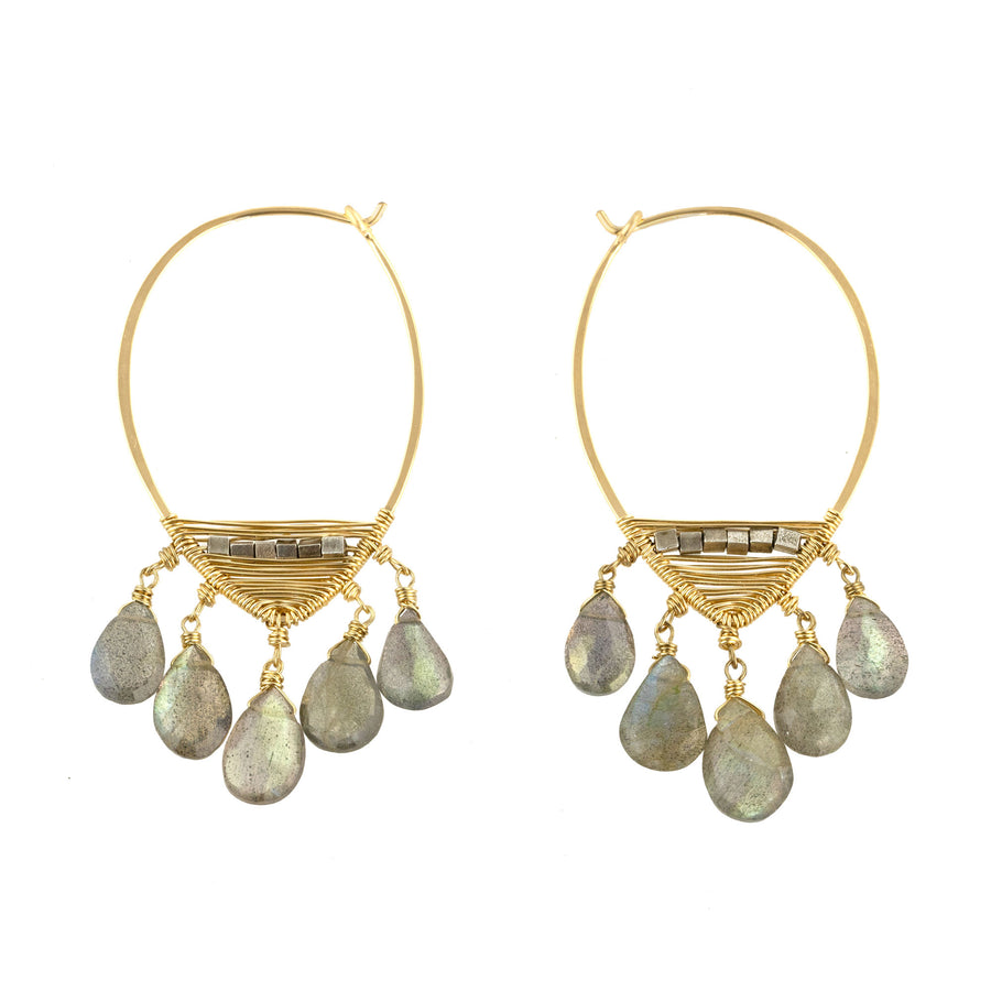 Mezzo Hoops - 14k Gold Fill + Silver +  Labradorite