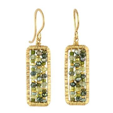 Forest Abacus Earrings - 14k Gold Fill + Forest Mixed Quartz