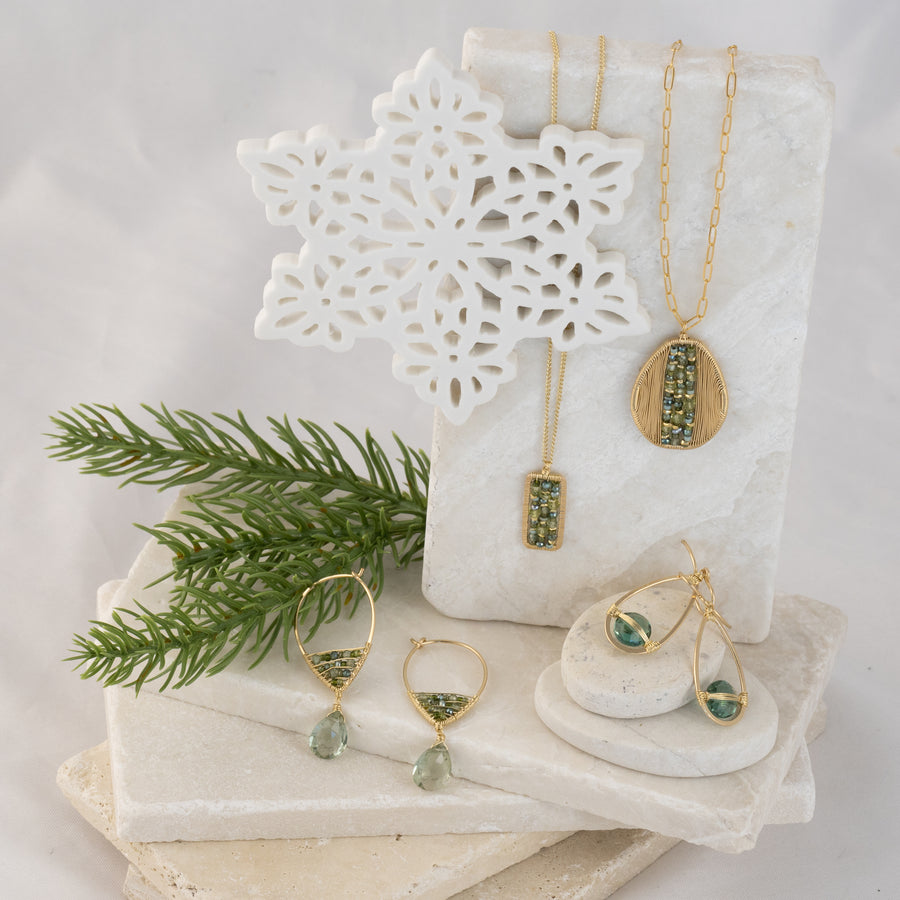 Paragon Oval Necklace - 14k Gold Fill + Forest Mixed Quartz