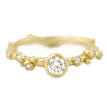 Encrusted 1 Branch Solitaire Diamond Ring - 14k Gold + Diamonds