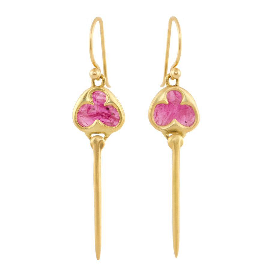 Tiny Stingray Earrings - 18k Gold + Pink Tourmaline