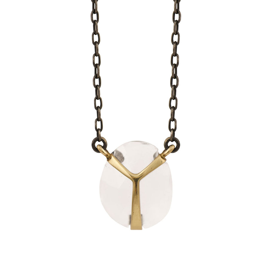 Lucky Scarab Pendant Necklace - 14k Gold, Oxidized Silver + Quartz