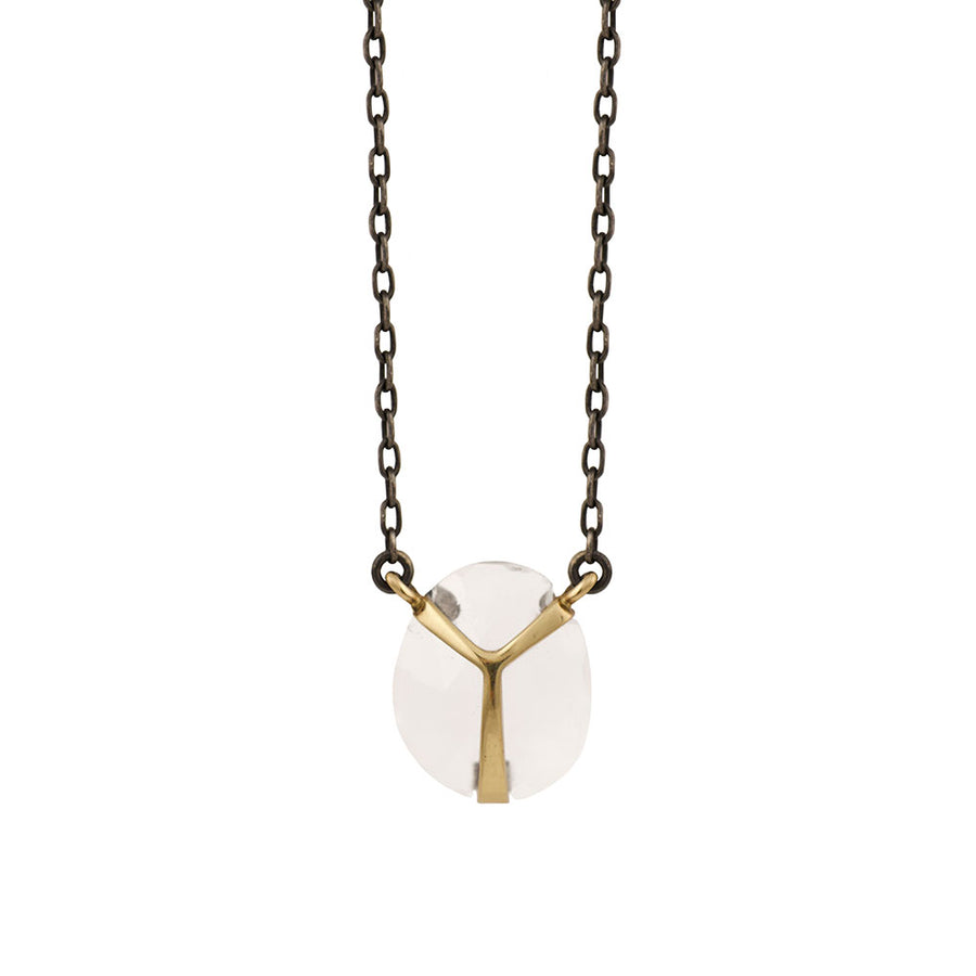 Lucky Scarab Pendant Necklace - 14k Gold, Oxidized Silver + Quartz