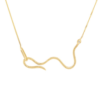 Snake Hook Necklace with White Diamond - 14k Gold + Diamond