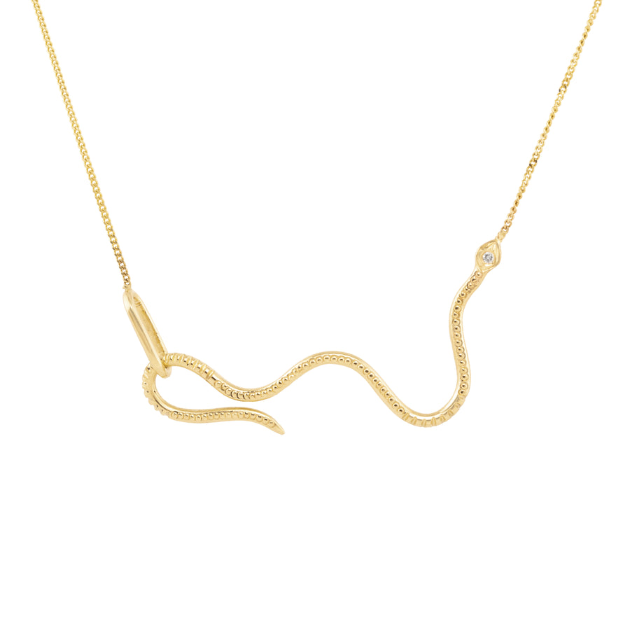 Snake Hook Necklace with White Diamond - 14k Gold + Diamond
