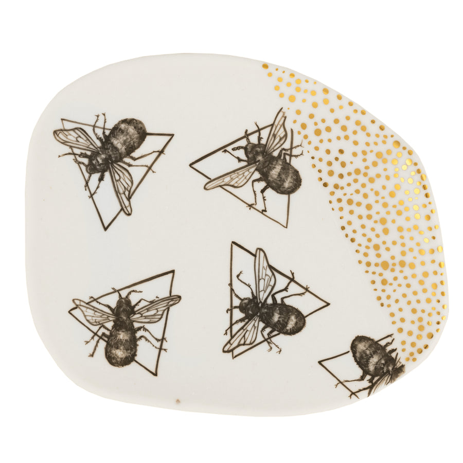 Bees + Quarter Gold Dot Dish