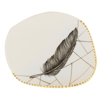 Feather Dish + Half Gold Ribbed Rim Dish
