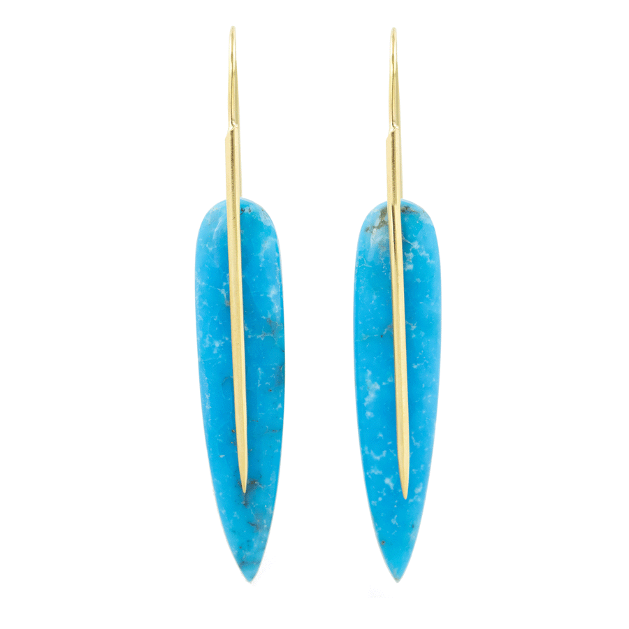 Feather Earrings in 18k Gold and Turquoise
