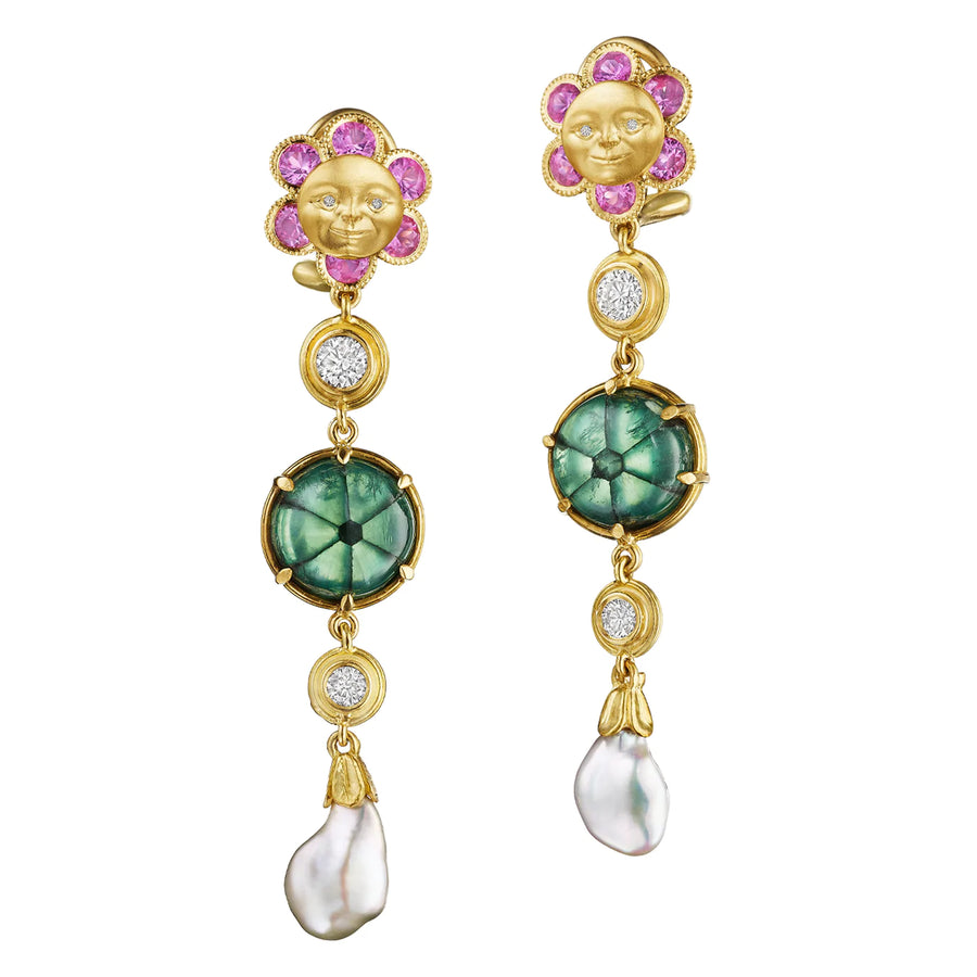 Trapice Emerald Moonface Flower Earrings – KMJ