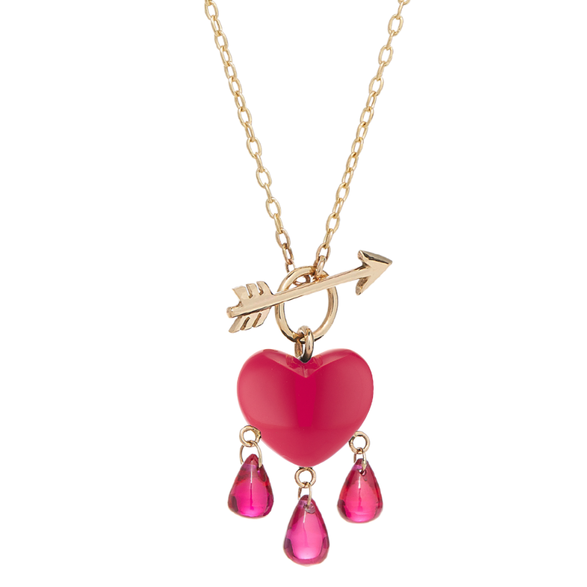 Bleeding Heart Necklace - 14k Gold + Coral + Ruby