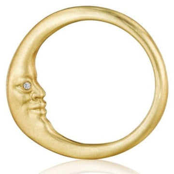 Crescent Moonface Ring - 18k Gold + Diamond