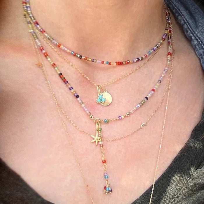 Multi Colored Cubic Zirconia Wrap Bracelet-Necklace - 18k Gold + Cubic Zirconia