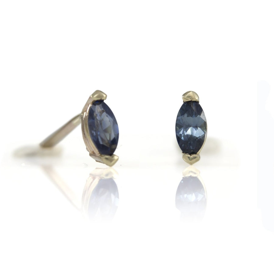 Bi-Color Sapphire Marquis Studs - 14k Gold