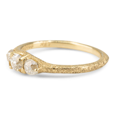 3 Stone Old Mine Cut Diamond Ring - 18k Gold + Diamonds Sz 7