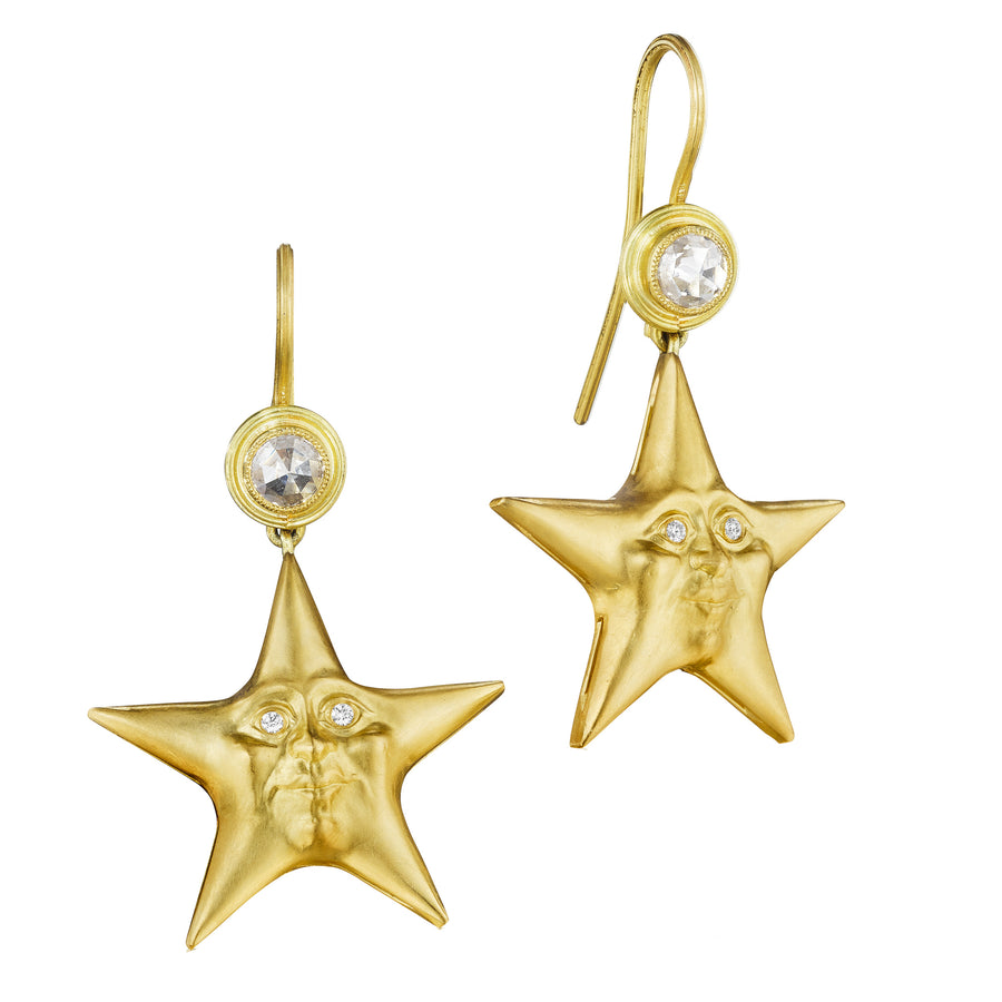 Starface French Wire Earrings - 18ky + Diamonds