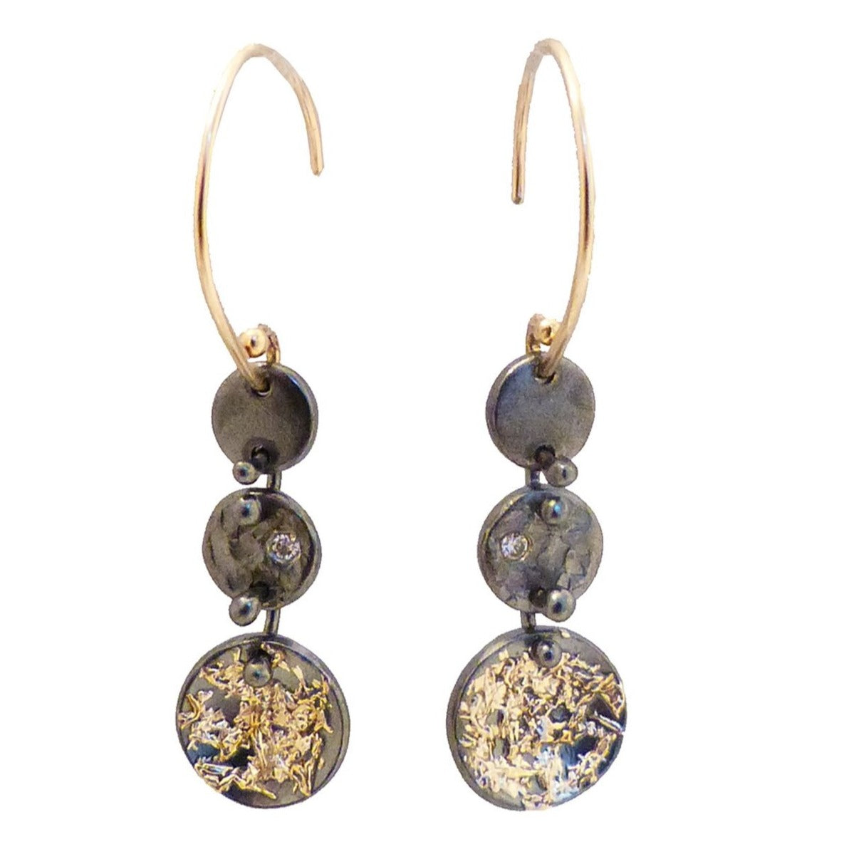 Full Moon Drops - 22k/14k Gold, Oxidized Silver + Diamonds