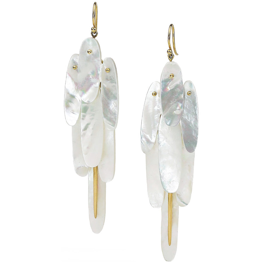 Full Tail Feather Earrings - 18k gold + Mother of Pearl