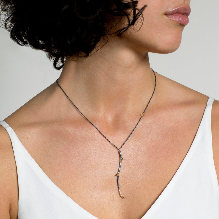 Small Gilded Antler Necklace -18k Gold + Oxidized Silver - 18