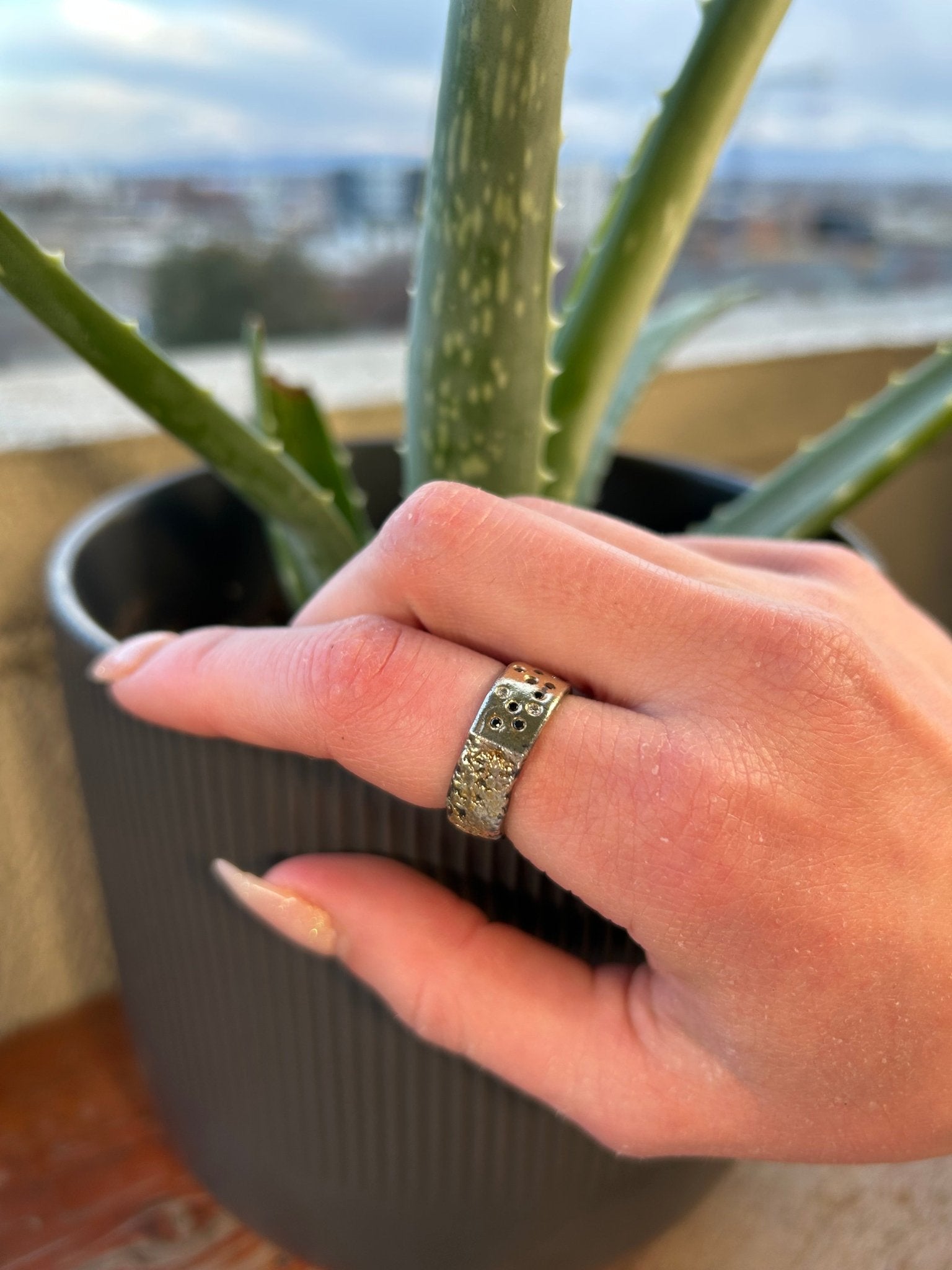 Stay Golden Band - 18k gold, Oxidized Silver, Reclaimed Brilliant Diamonds + Black Diamonds - KMJ Kate Maller Jewelry Jewelry - Bridal