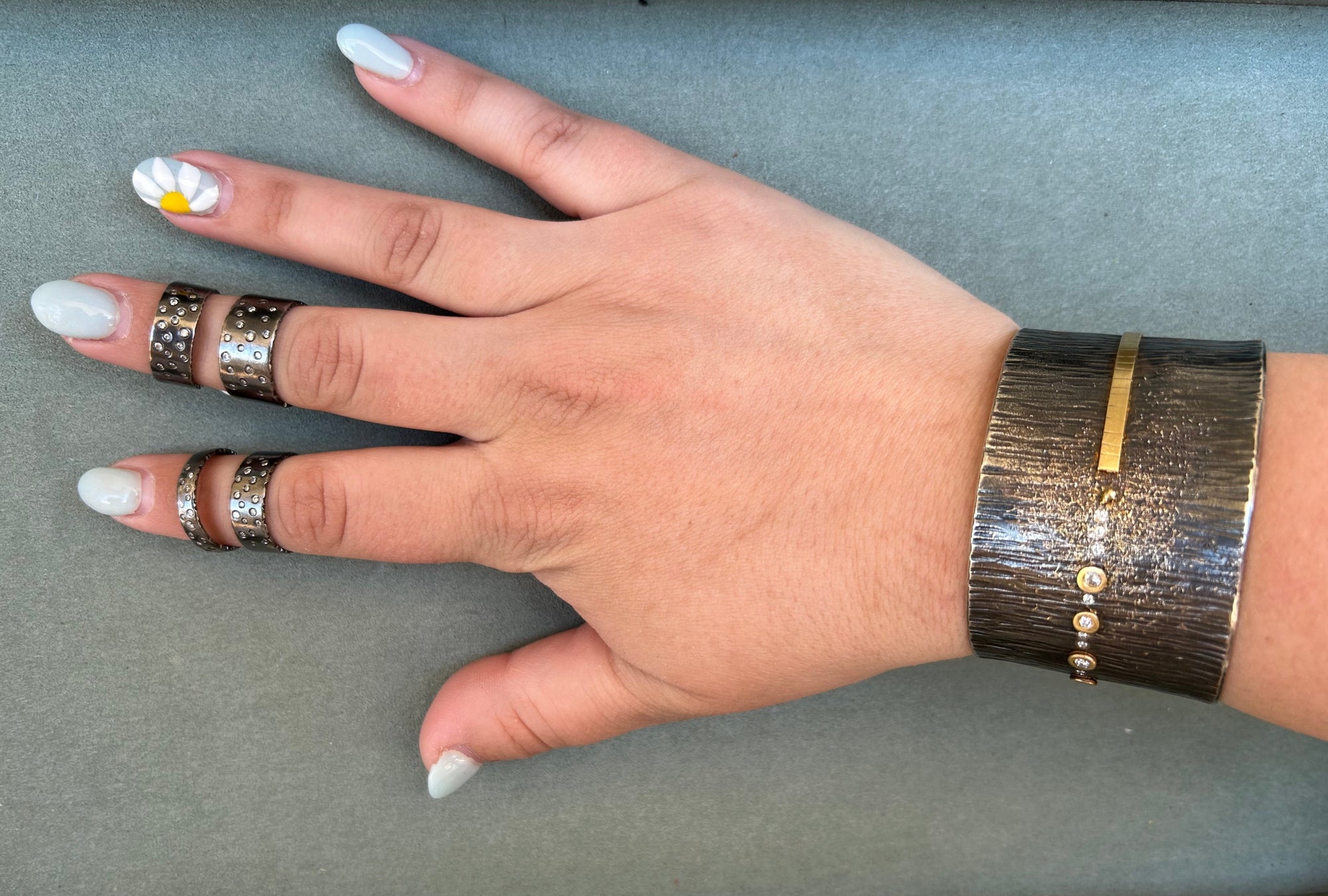 Oxidized Silver Scattered Diamond Band - 4mm, 7mm, 10mm