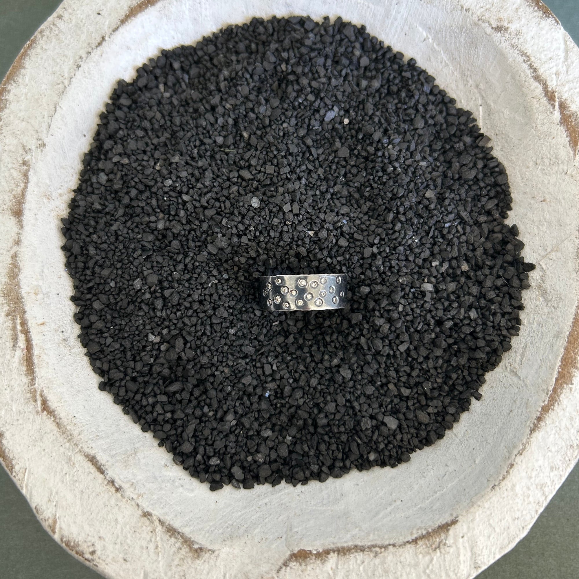 Oxidized Silver Scattered Diamond Band - 4mm, 7mm, 10mm