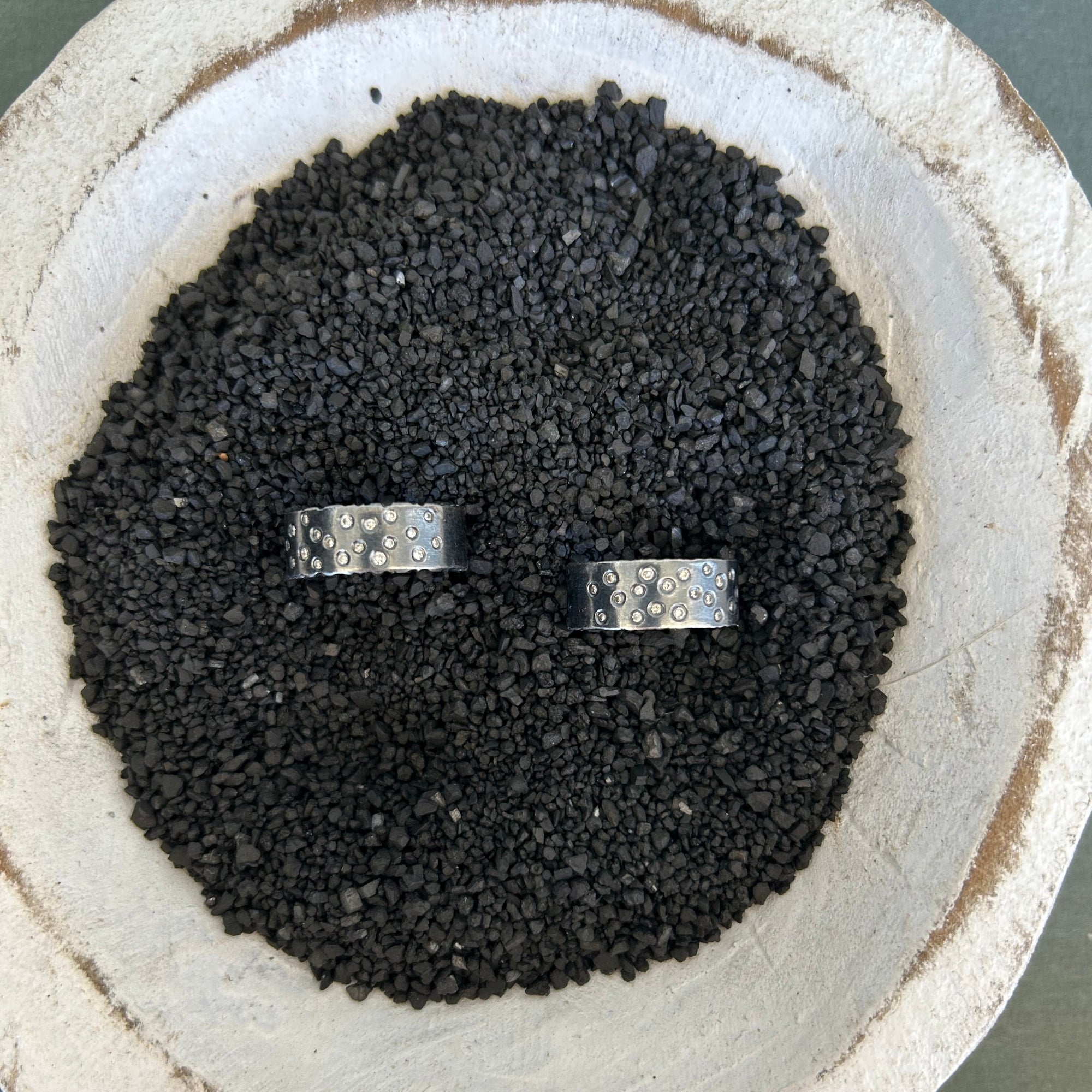 Oxidized Silver Scattered Diamond Band - 4mm, 7mm, 10mm