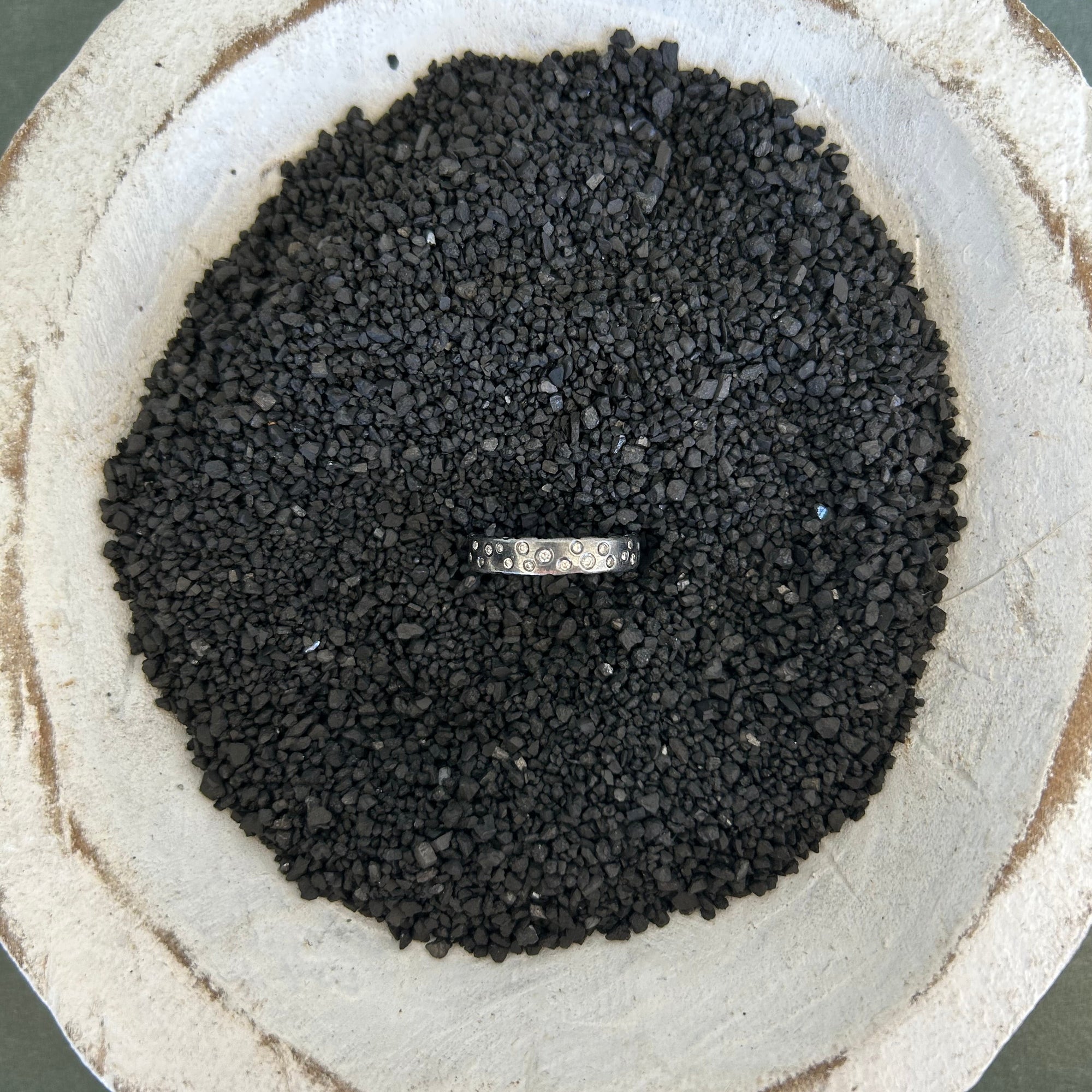 Oxidized Silver Scattered Diamond Band - 4mm, 7mm, 10mm