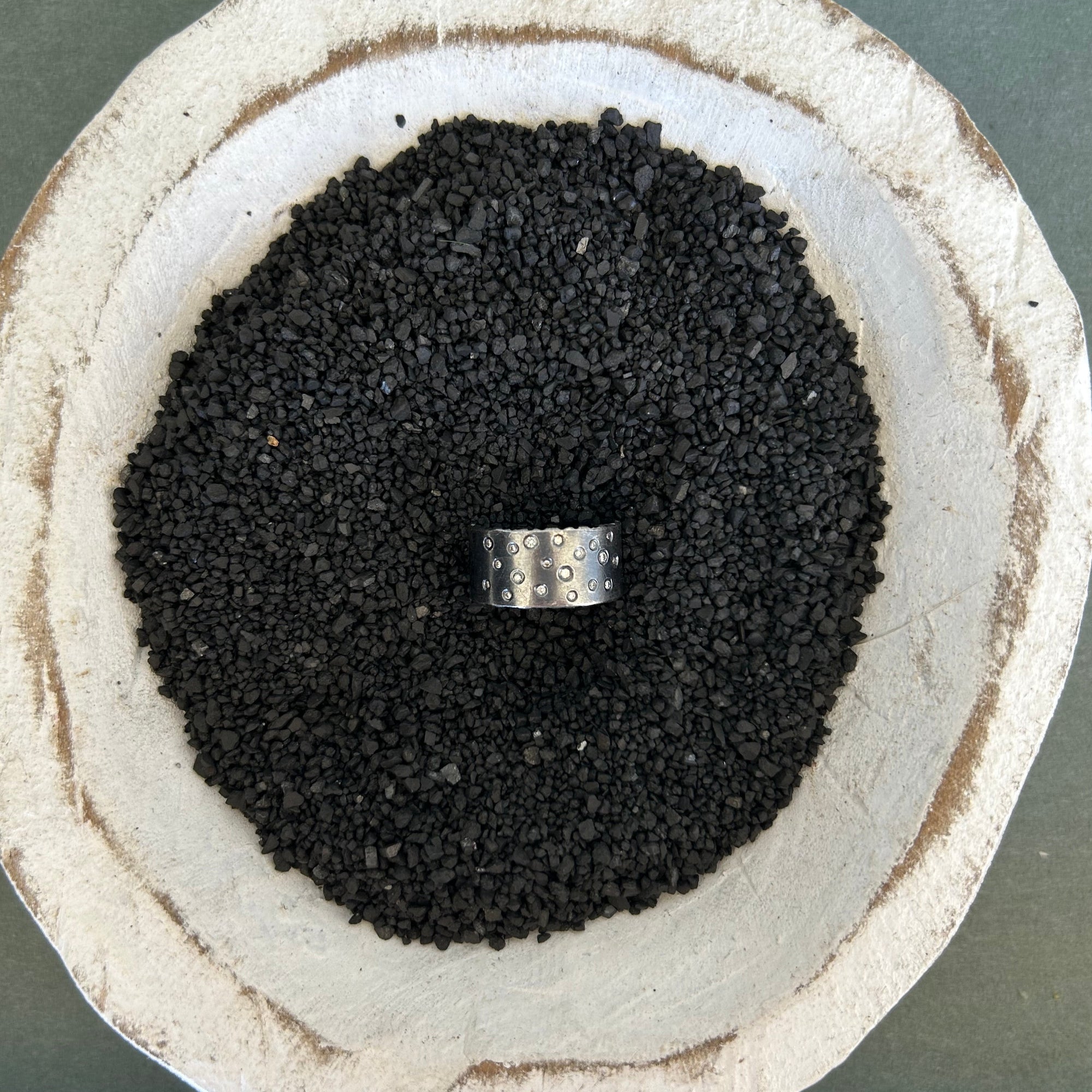 Oxidized Silver Scattered Diamond Band - 4mm, 7mm, 10mm