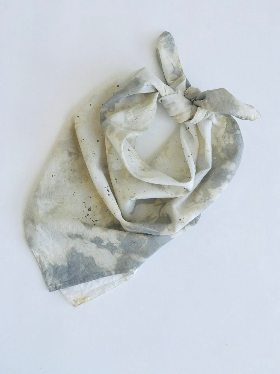 Organic Cotton Bandana Dyed and Painted with Gold Mica Textile