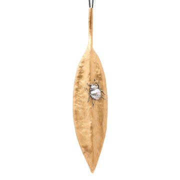 Iron Leaf Pendant Necklace In Bronze & Silver