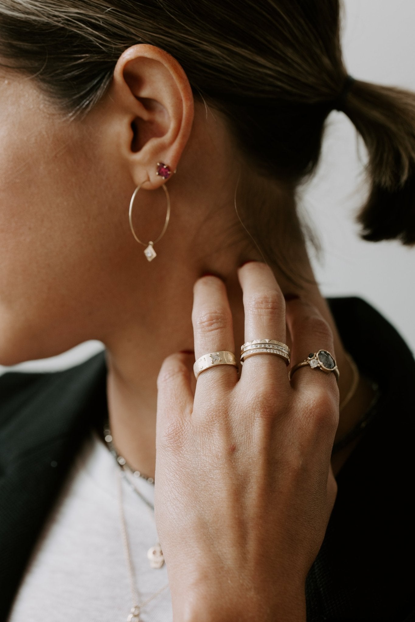 Wide Gold + Baguette Diamond Band with 14k + Diamonds - KMJ Atelier Narce Jewelry - Bridal