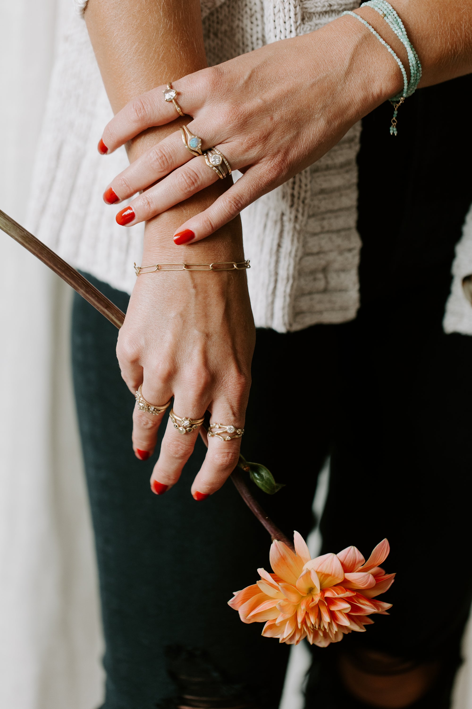 Encrusted 3 Branch Solitaire Diamond Ring - 14k Gold + Diamonds