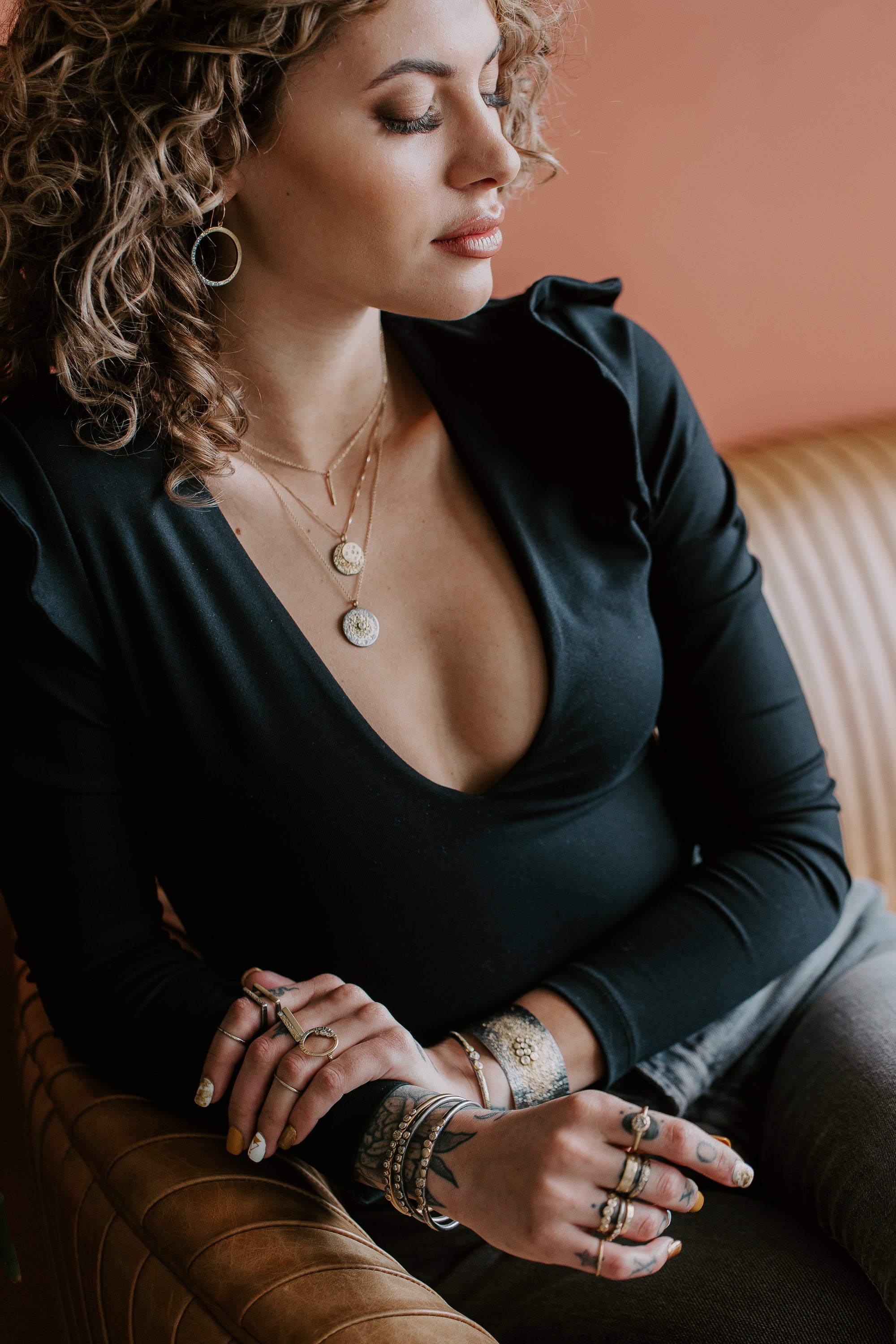 In Bloom Stacking Skinny Cuff - 22k Gold Dust, 18k Gold, Oxidized Silver + Reclaimed Diamonds