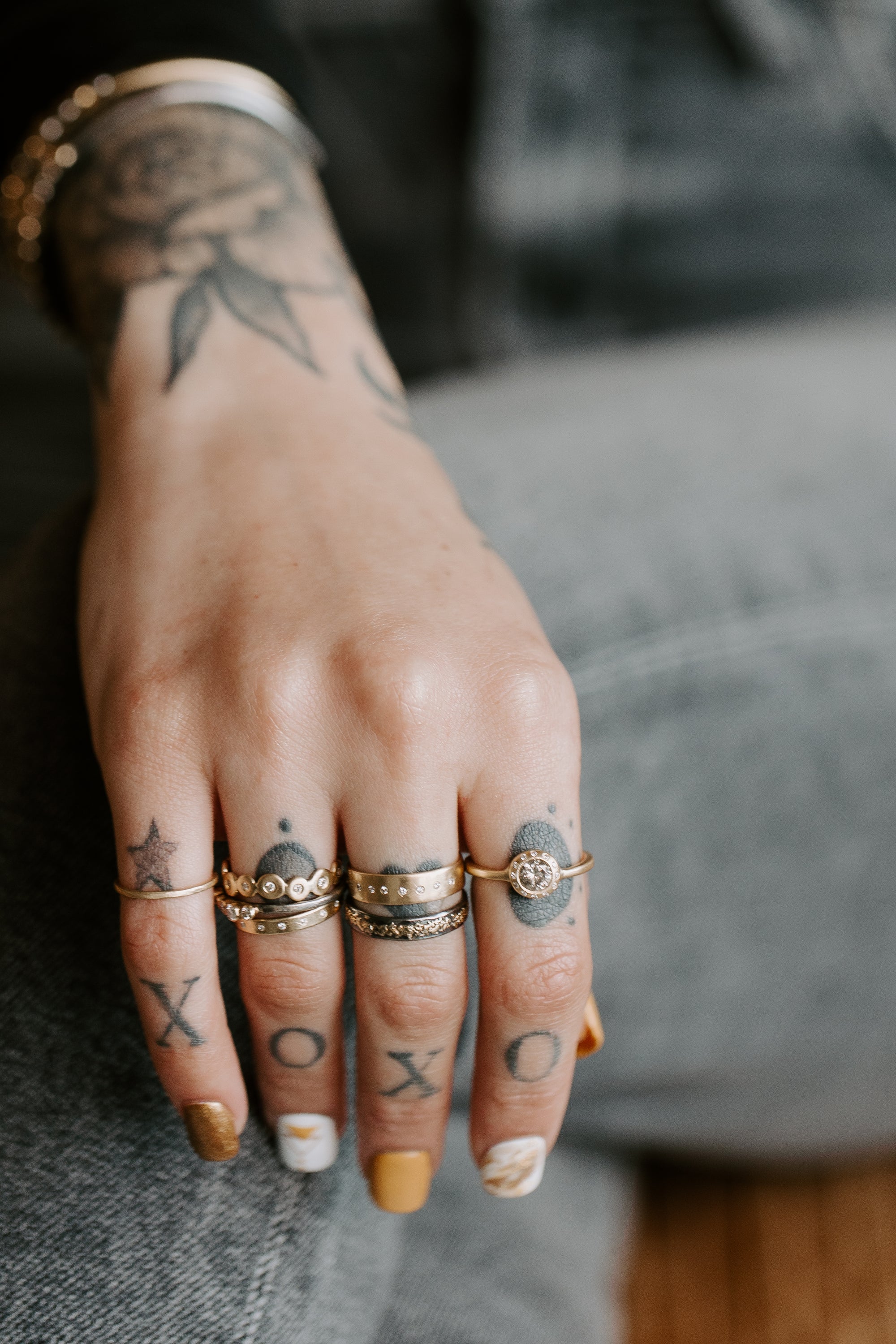 Legacy Diamond Ring - Salt + Pepper Brilliant Cut Diamond set in a 18ky Gold Smooth Extra Heavy Bezel with a Halo Flush Set with VS Diamonds