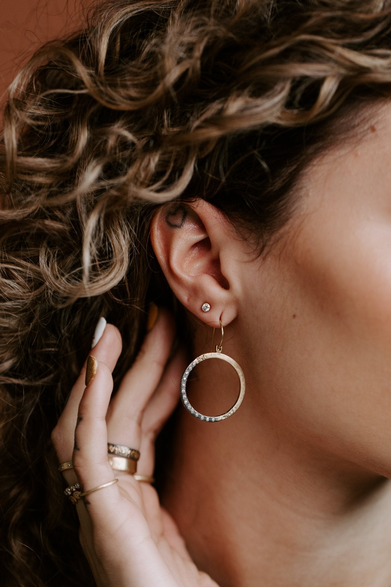 Sunshine Hoops - 18ky, Oxidized Silver + VS Diamonds - KMJ Kate Maller Jewelry Jewelry - Earrings